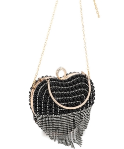 Heather Pearl Rhinestone Studded Crossbody Clutch Bag YS-5246 BLACK